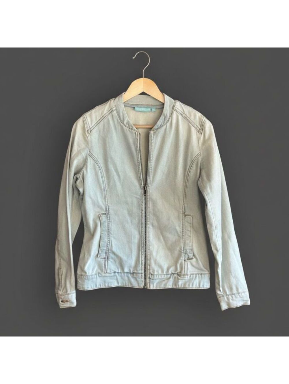 Blue Illusion Women's Light Wash Denim Zip Up Moto Jacket Small Bikercore Y2K